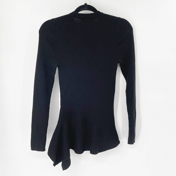 Steffen Schraut Wool Ribbed Asymmetric Hem Sweater Sz 40 Black Crewneck Pullover - Picture 5 of 9